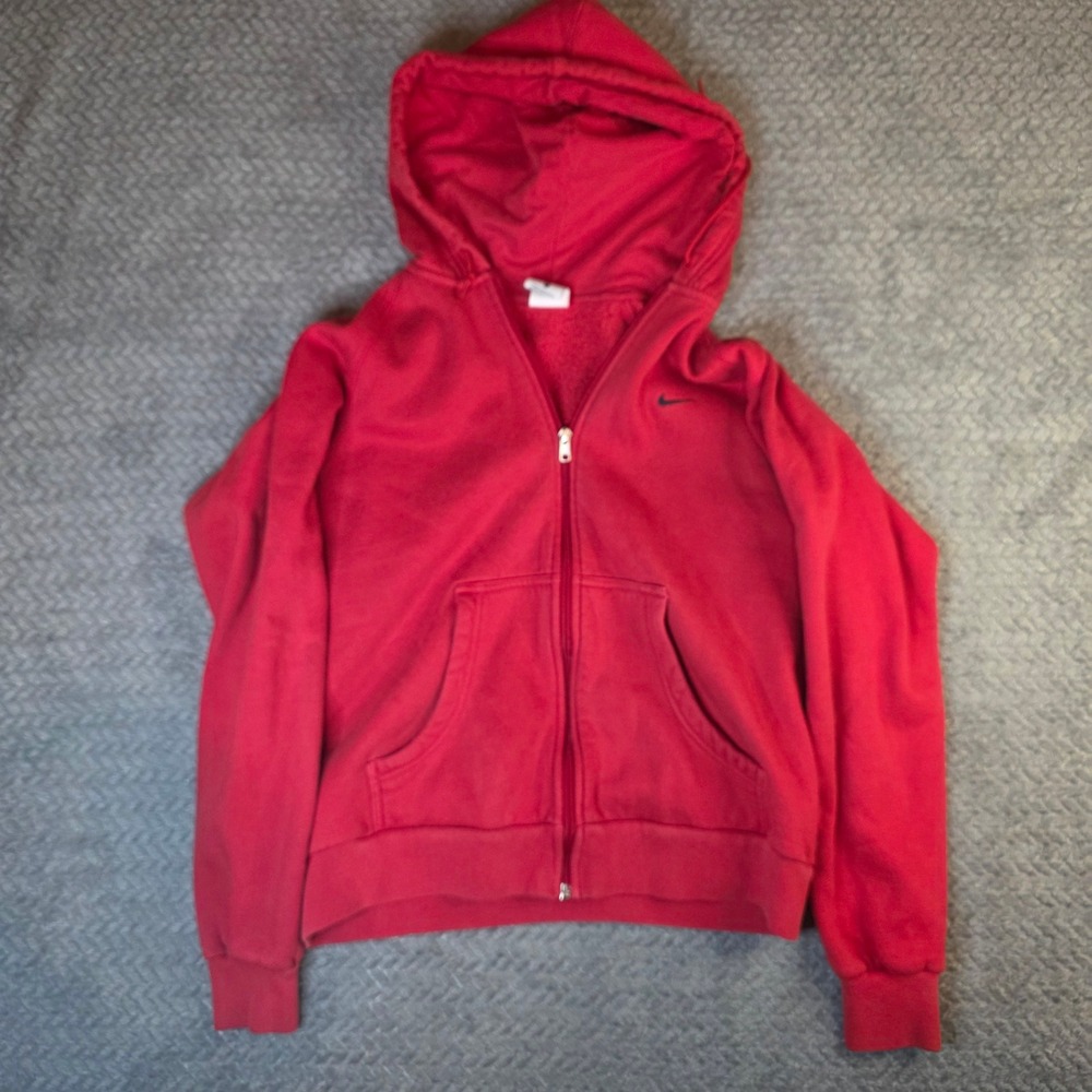 Nike Girls Red Full Zip Hoodie Sweatshirt Embroidered Swoosh Size XL Kids